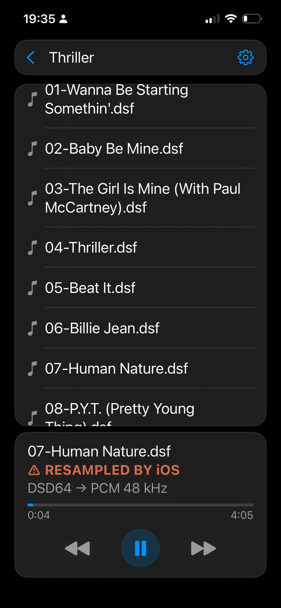 Bareplay on iPhone honestly disclosing a RESAMPLED BY iOS badge